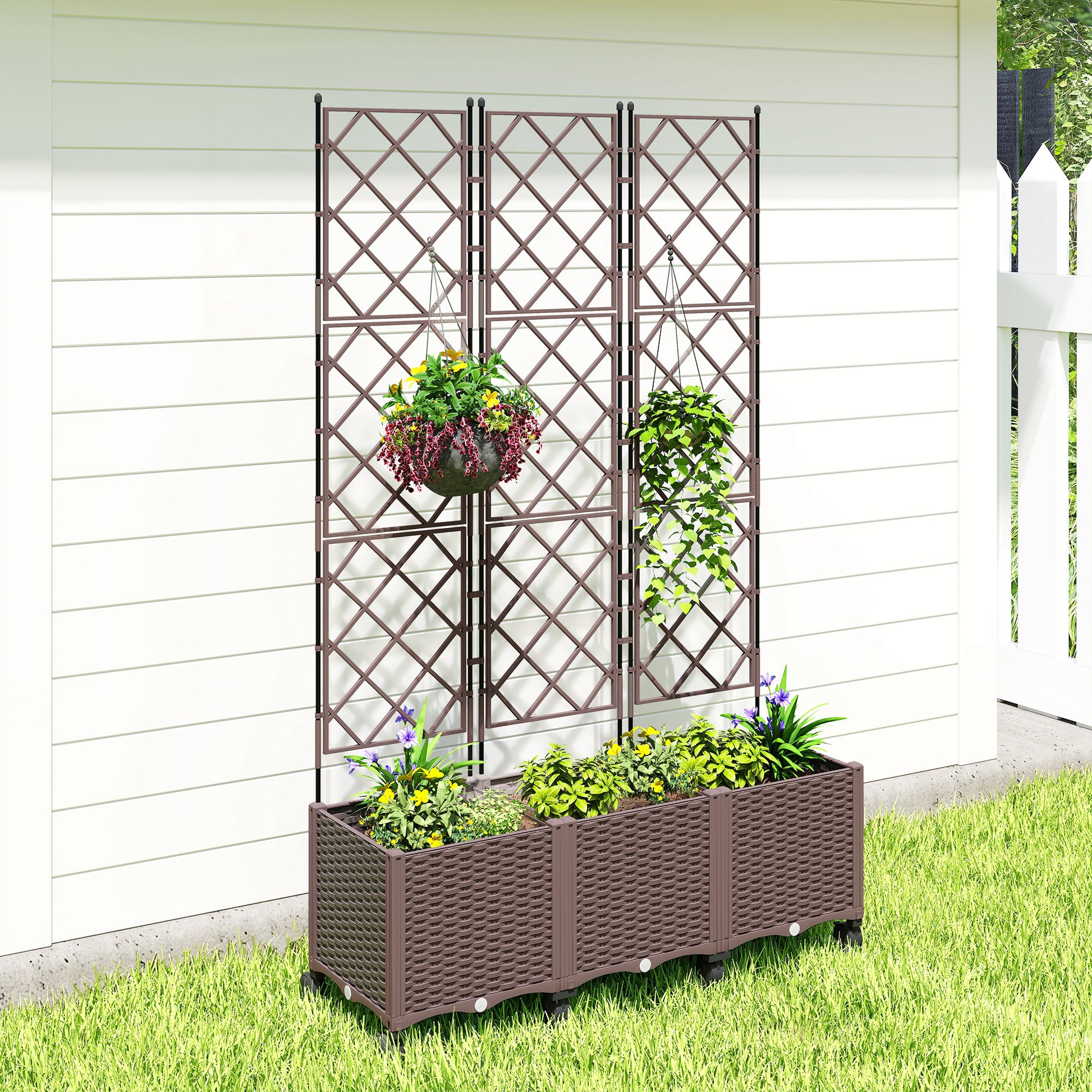 Outsunny Jardinera Con Enrejado Ruedas Para Cultivos Verduras 120x40x192 Cm_4