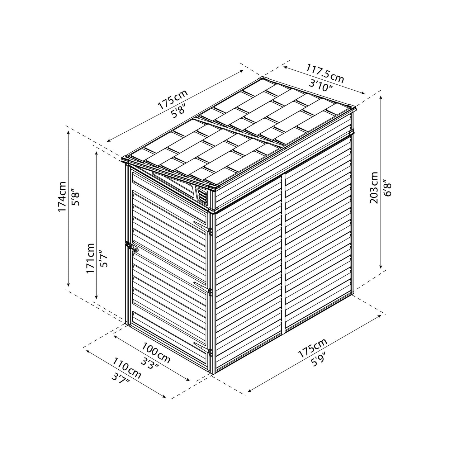Pent Garden Shed 177x117 cm Cinza Escuro 