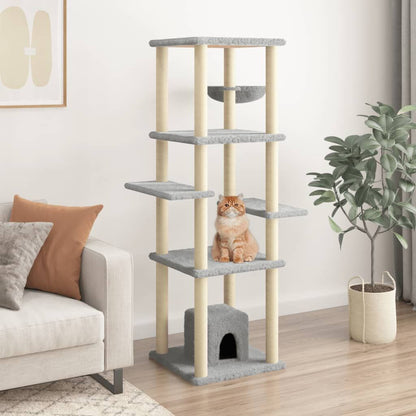 Vidaxl Rascador Para Gatos Con Postes De Sisal Gris Claro 154 Cm_1