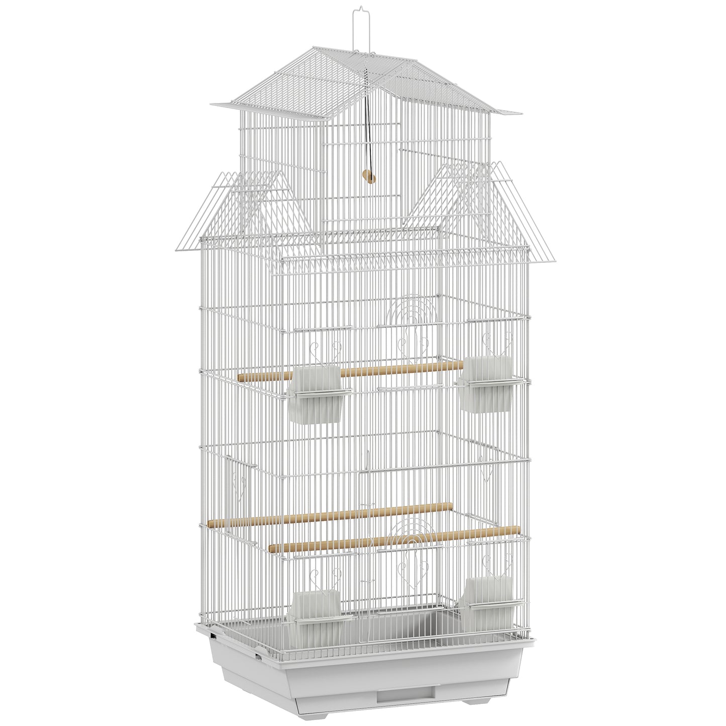 Pawhut Jaula Para Pájaros De Acero Con Comederos Perchas 50,5x41x104 Cm Blanco_0