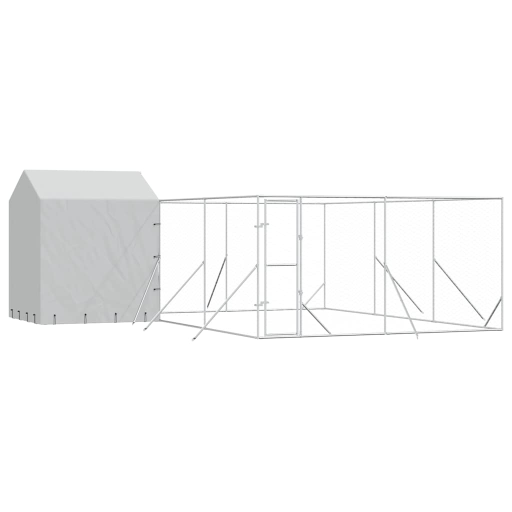 Perrera De Exterior Con Techo Acero Galvanizado Plata 6x6x2,5 M_0
