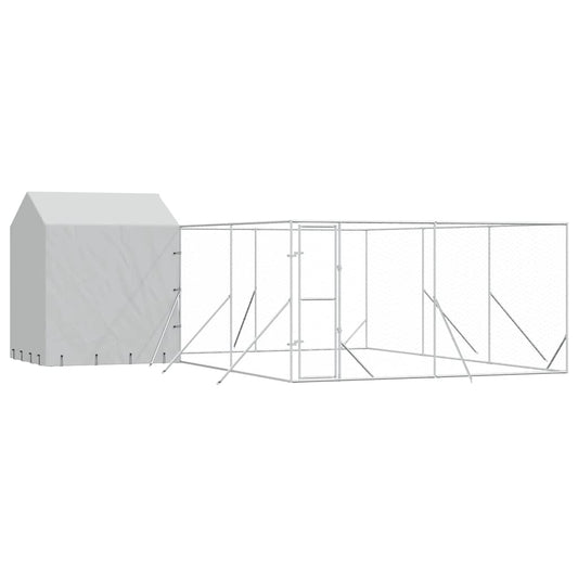 Perrera De Exterior Con Techo Acero Galvanizado Plata 6x6x2,5 M_0