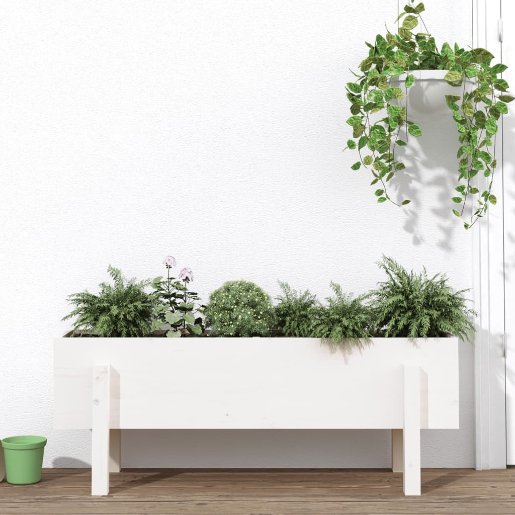 Arriate Elevado De Jardín Madera Maciza Pino Blanco 101x30x38cm_1