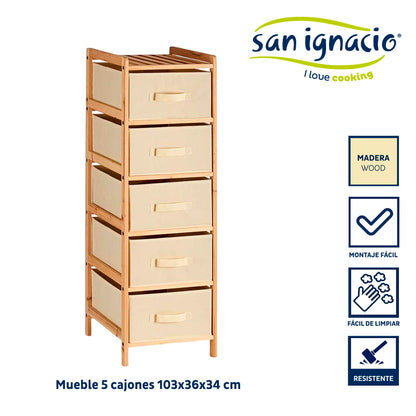 Mueble Ancho 5 Cajones Color Crema - Colección Kipit_1