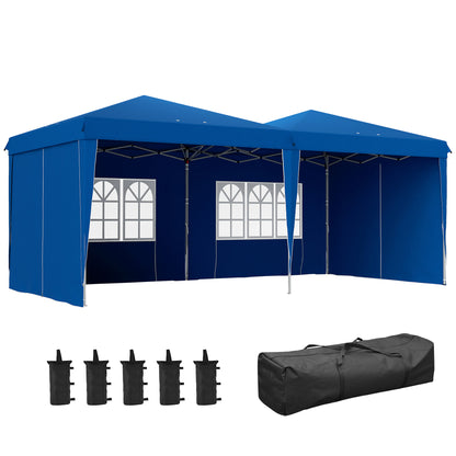 Outsunny Carpa Plegable 6x3 M Con Paredes Laterales Altura Ajustable Azul_0