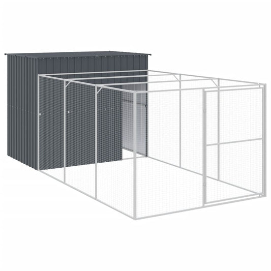 Caseta Perros Con Corral Acero Galvanizado Gris 214x457x181 Cm_0