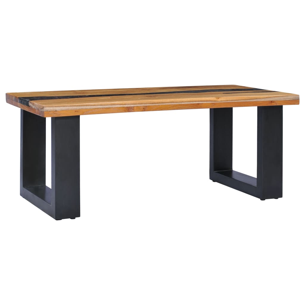 Mesa De Centro Madera Maciza De Teca Y Poliresina 100x50x40 Cm_0