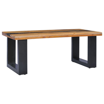 Mesa De Centro Madera Maciza De Teca Y Poliresina 100x50x40 Cm_0