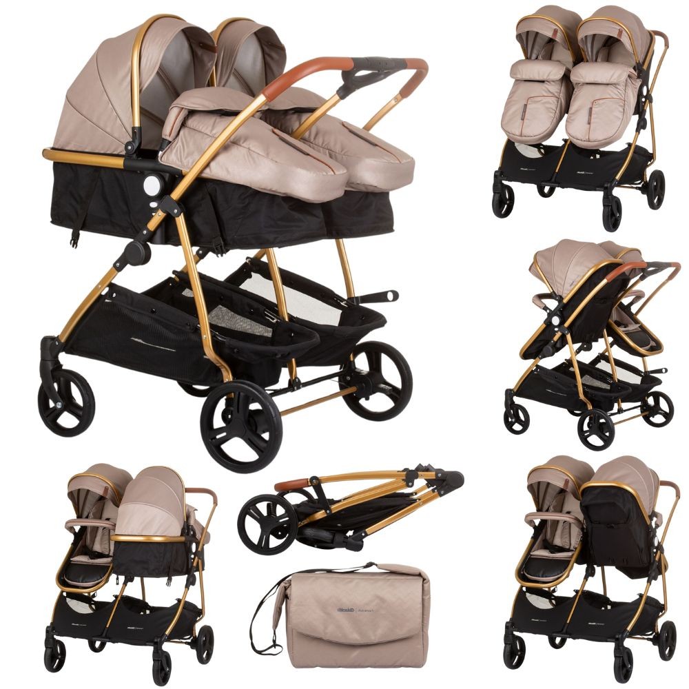 Carrito De Bebé Gemelar Dúo Smart Golden Beige_0