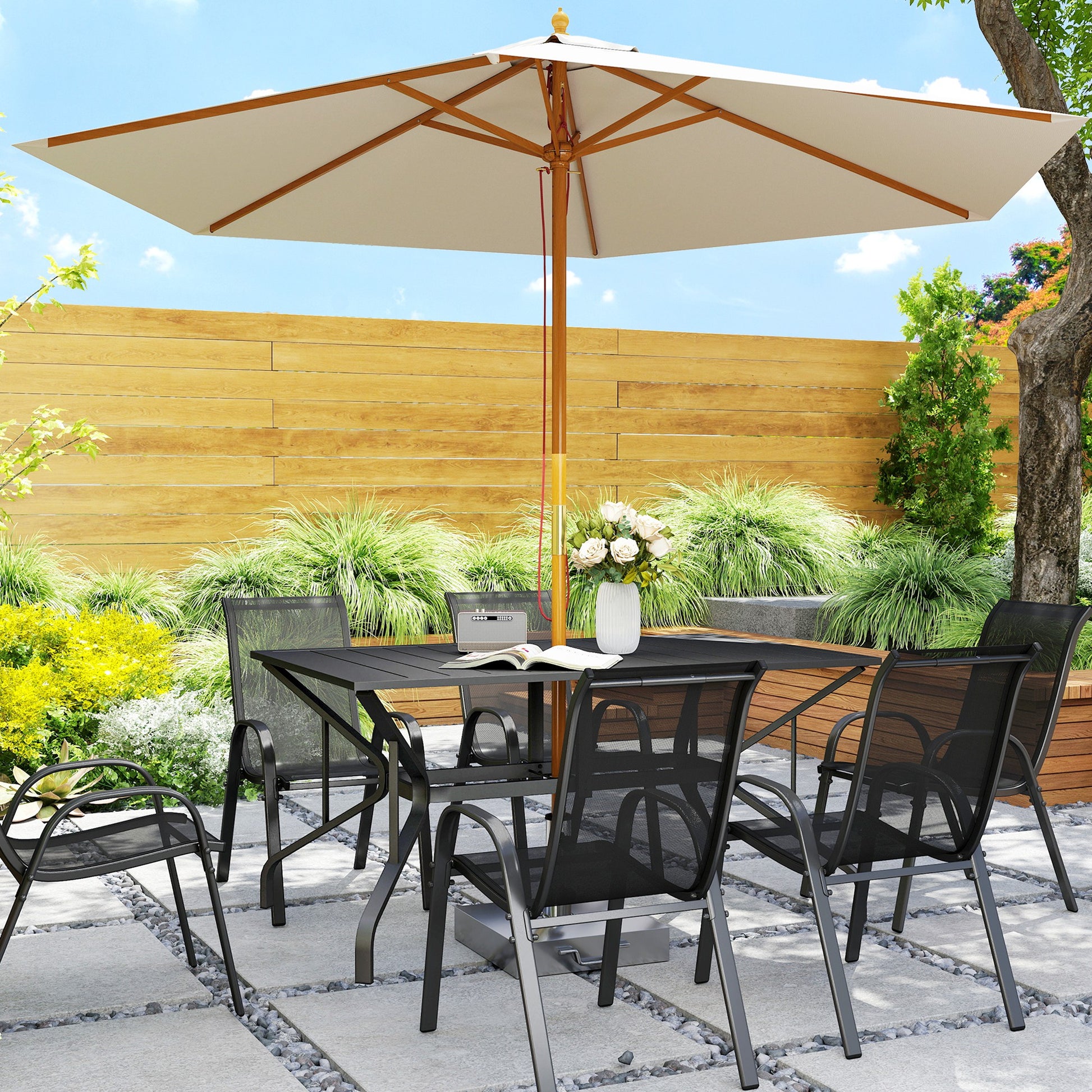 Outsunny Mesa Jardín Exterior Rectangular 150x90x73 Cm Con Tablero Ranurado_3