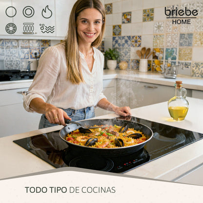 Briebe Paellera Inducción 46cm, 11-12 Raciones, Aluminio Prensado, Antiadherente Sin Pfoa, 3mm Espesor, Zafrán, Negro_4