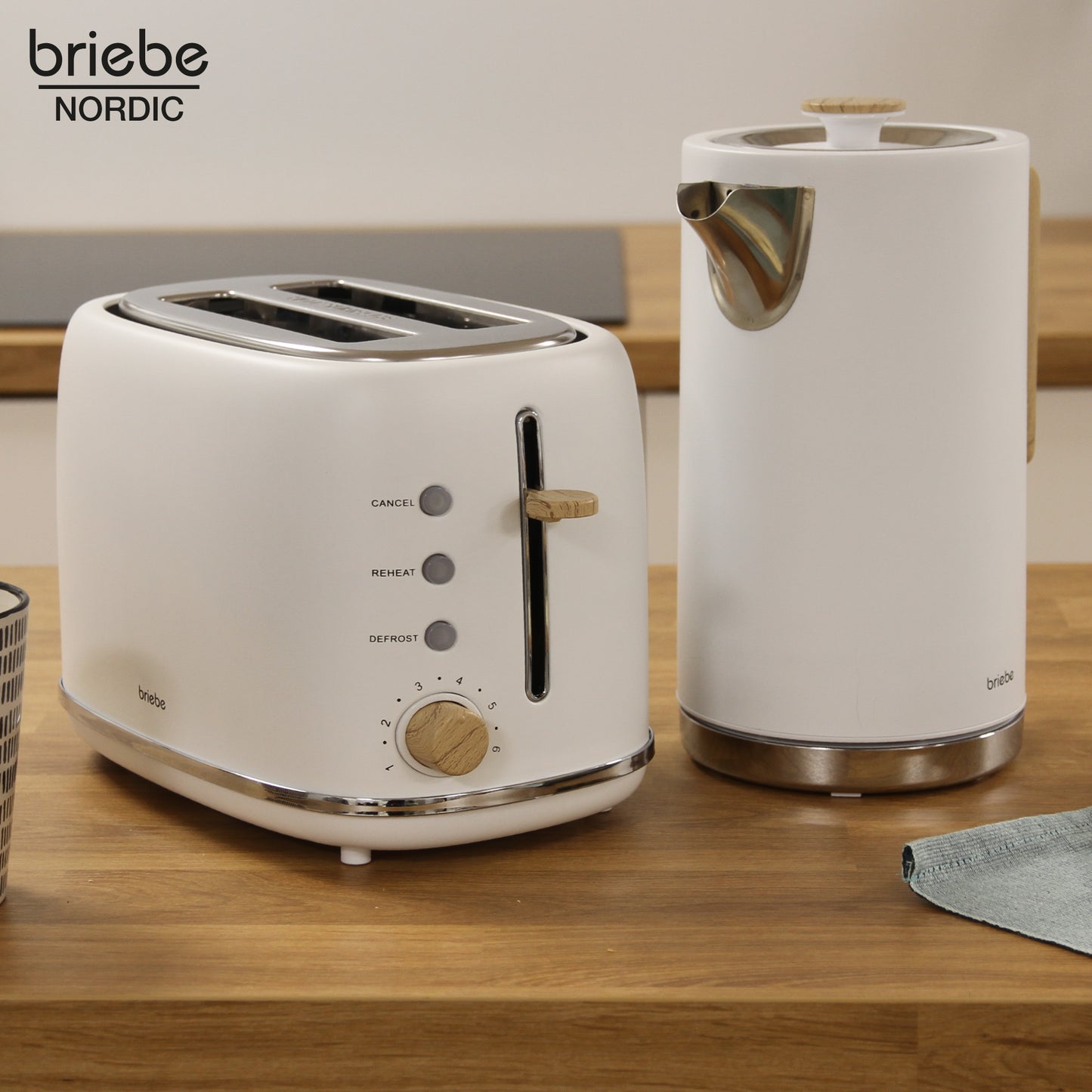 Briebe Nordic Set Tostadora Pan Ranura Ancha 2 Rebanadas + Hervidor Agua Eléctrico 1,7l Inalámbrico, Skt1167wht,blanco_1