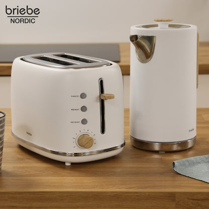 Briebe Nordic Set Tostadora Pan Ranura Ancha 2 Rebanadas + Hervidor Agua Eléctrico 1,7l Inalámbrico, Skt1167wht,blanco_1