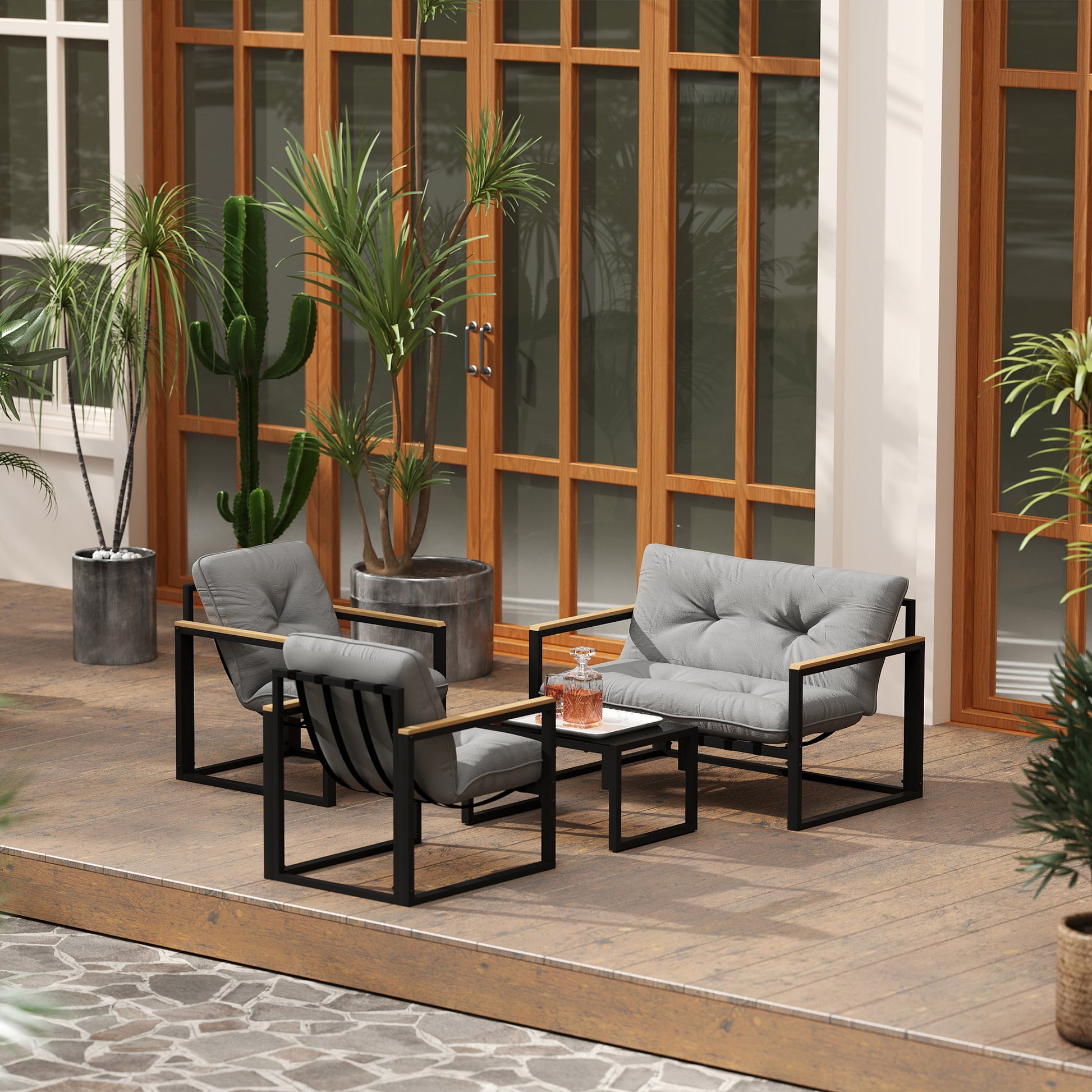 Outsunny Conjunto De Jardín Exterior De 4 Piezas Gris Y Negro_3