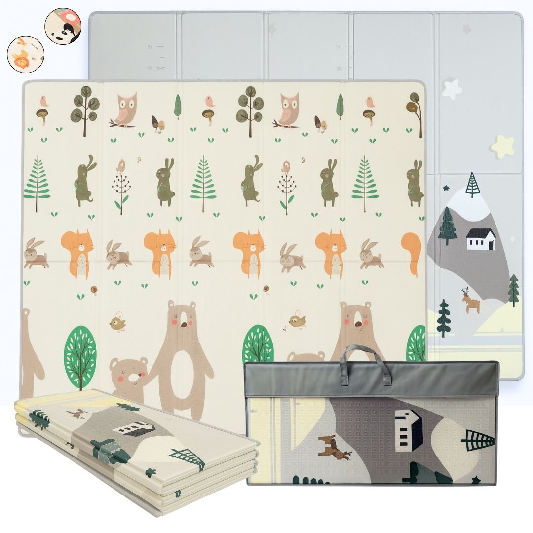 Bathby | Alfombra Plegable Para Bebé 200 × 180 Cm, Reversible Animales/invierno_0