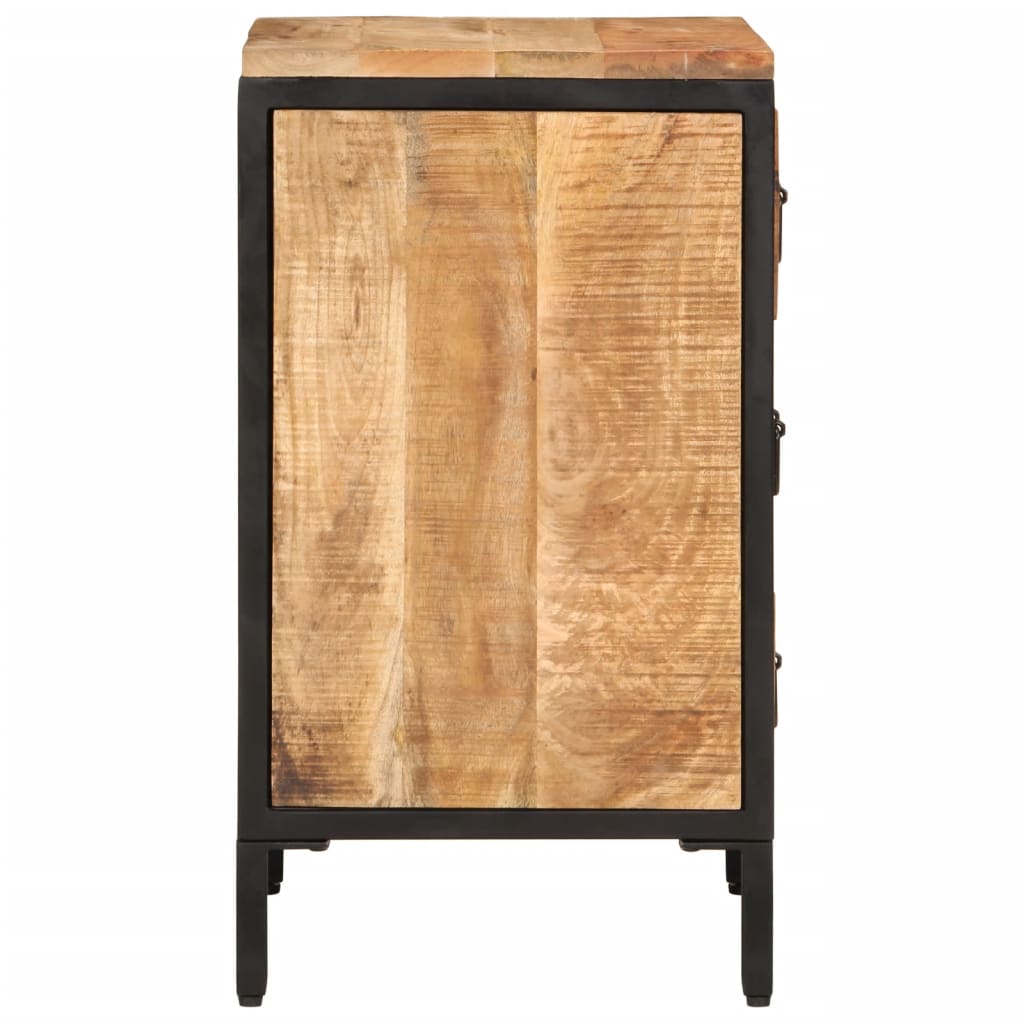 Mesita De Noche 3 Cajones Madera Maciza Mango Rugosa 40x35x53cm_2