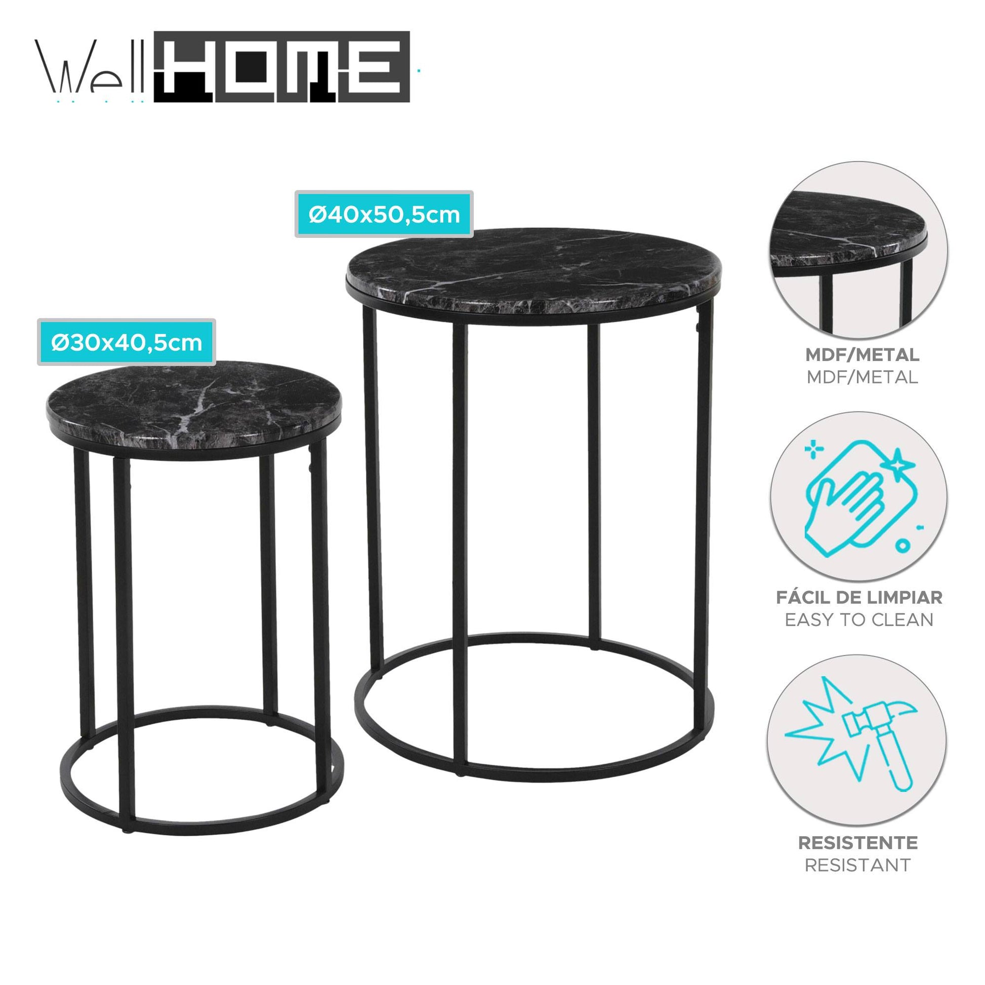 Well Home Juego De 2 Mesas En Mdf Y Metal Ø30ø40cm_1