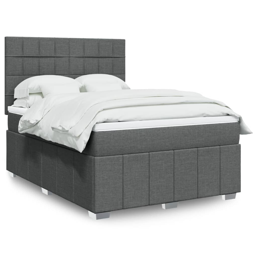 Cama Box Spring Con Colchón Tela Gris Oscuro 160x200 Cm / Vetonek_0