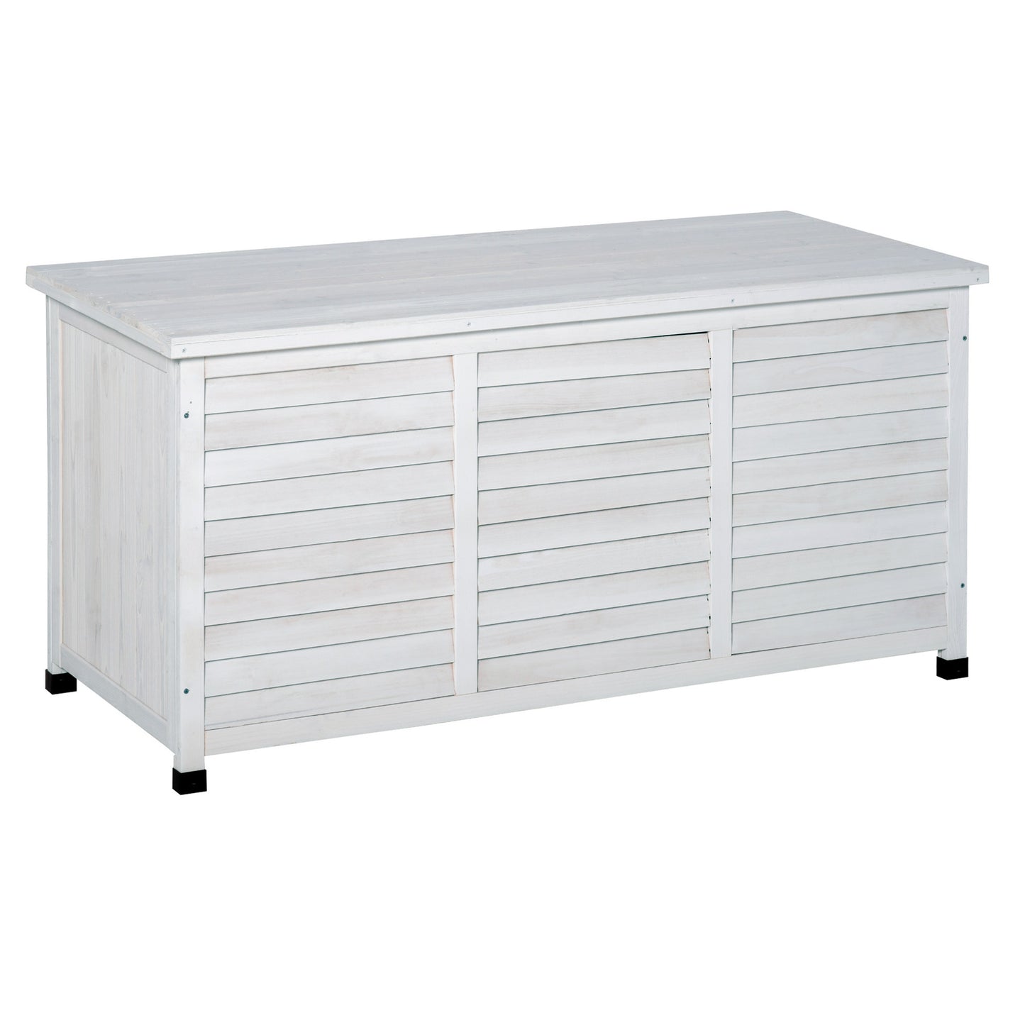 Outsunny Baúl De Madera Exterior Con Tapa Abrible Y Diseño Persiana 127x56x60 Cm_0