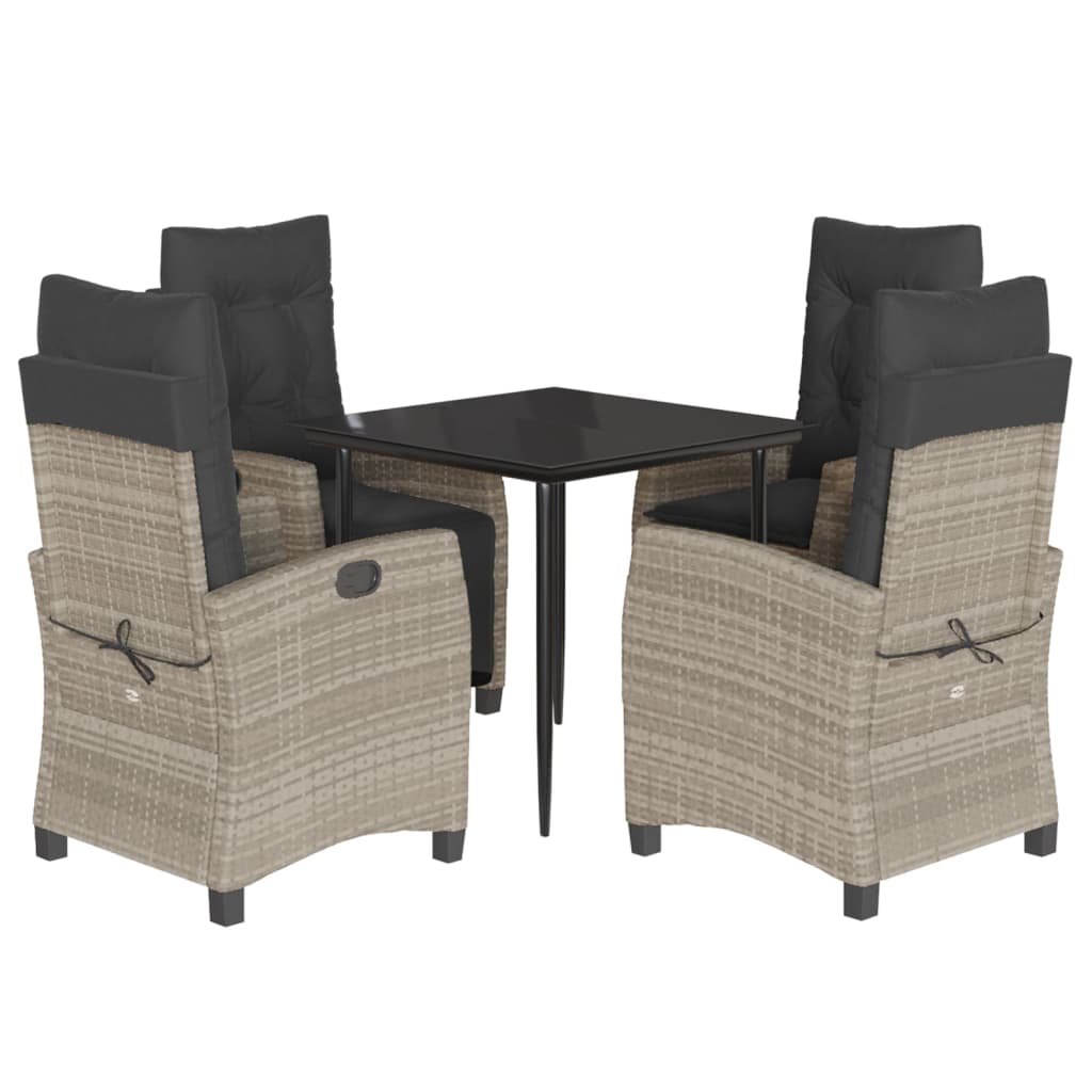 Set Comedor De Jardín 5 Pzas Cojines Ratán Sintético Gris Claro / Vetonek_5