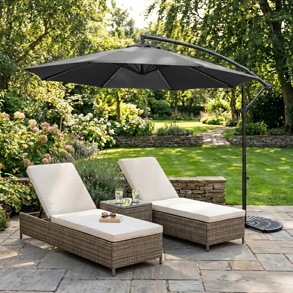 Parasol Excéntrico Led De 3 M Con Base De Medio Abanico – Gris_3