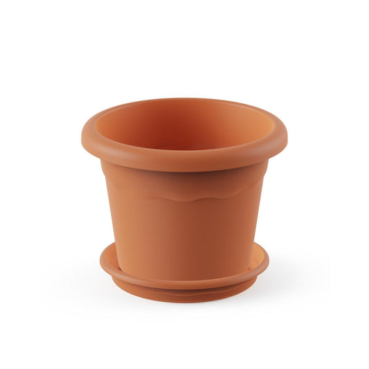 Embalagem de vaso redondo de terracota com pires, 18 x 13 cm