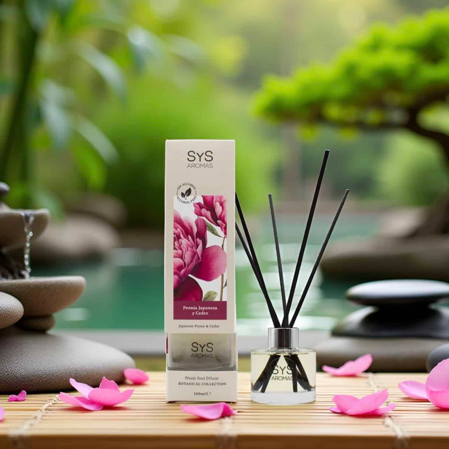 Ambientador Mikado Peonía Japonesa y Cedro Botanical SYS Aromas 100 ml | Floral y Amaderado | Sin Alcohol_0