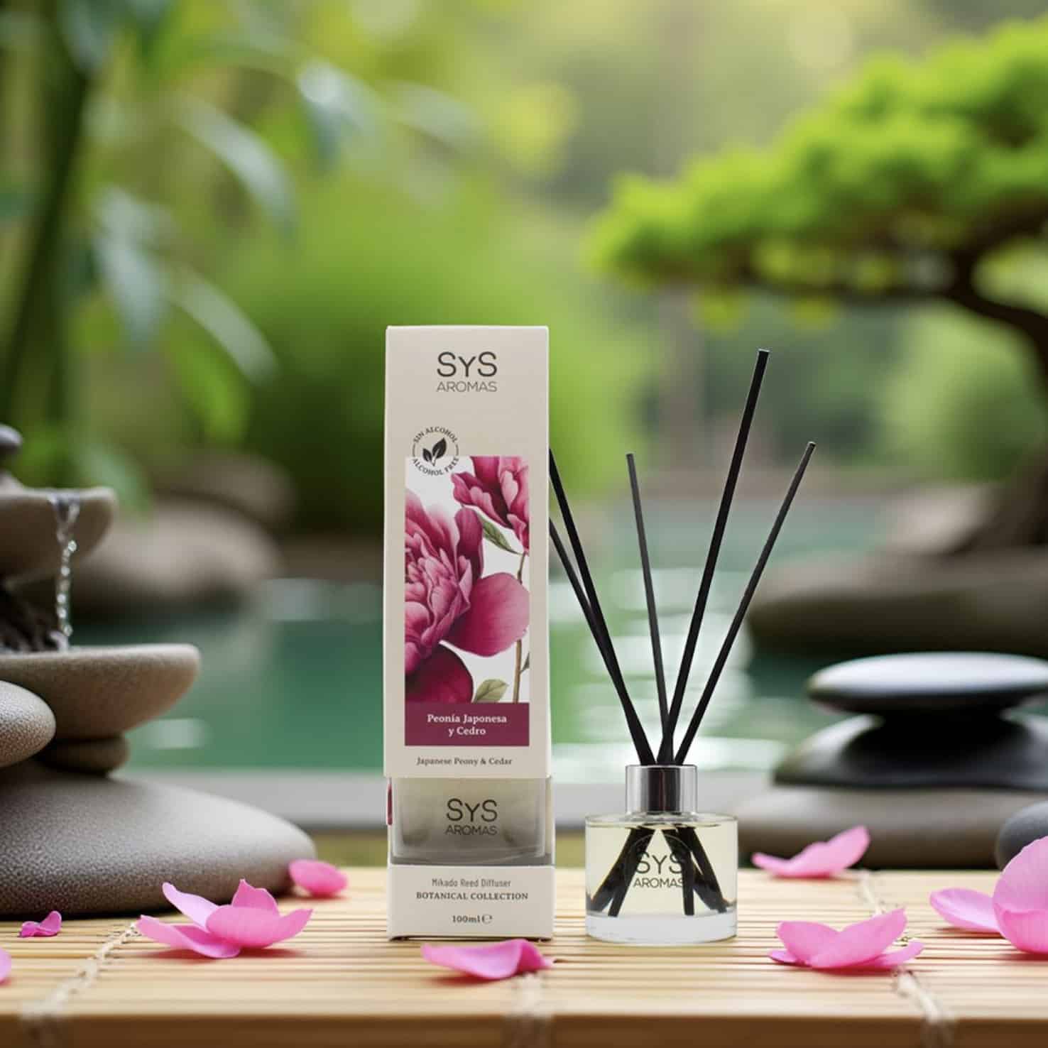 Ambientador Mikado Peonía Japonesa y Cedro Botanical SYS Aromas 100 ml | Floral y Amaderado | Sin Alcohol_0