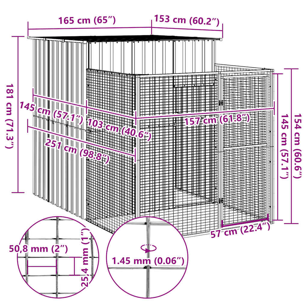 Caseta Perros Con Corral Acero Galvanizado Gris 165x251x181 Cm_4