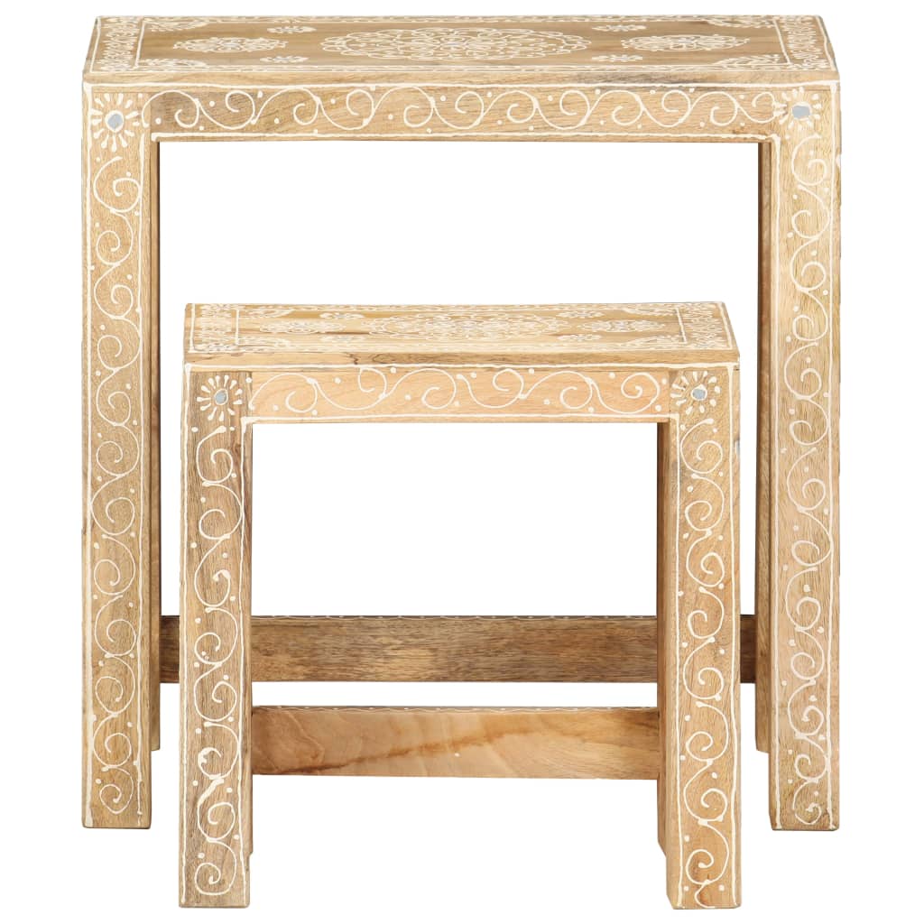 Juego De Mesitas Auxiliares 2 Piezas Madera Maciza De Mango_0