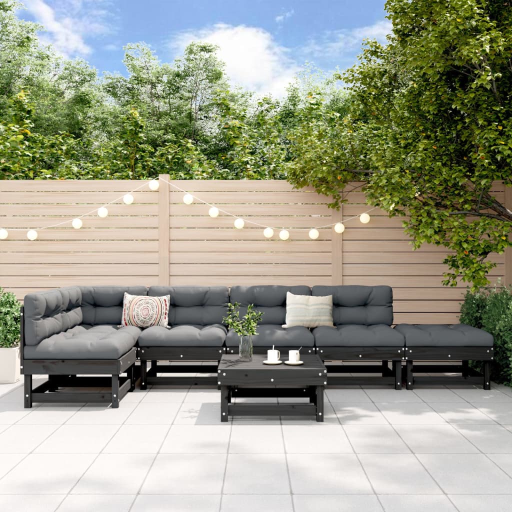 Vidaxl Juego De Muebles De Jardín 7 Piezas Madera Maciza De Pino Negro_1