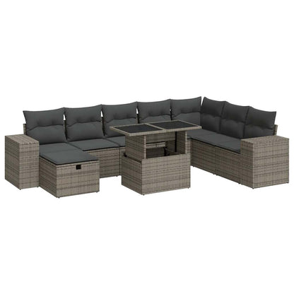 Set De Sofás De Jardín Con Cojines 9 Pzas Ratán Sintético Gris / Vetonek_1
