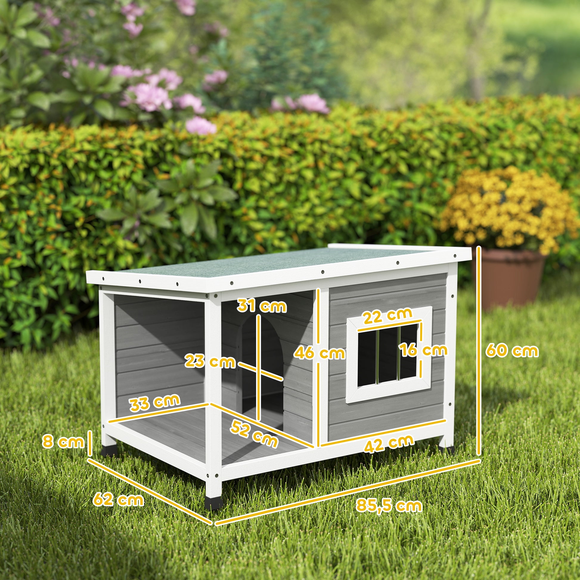 Pawhut Caseta Para Perros Exterior 85,5x62x60 Cm Con Techo Asfáltico Abatible_2