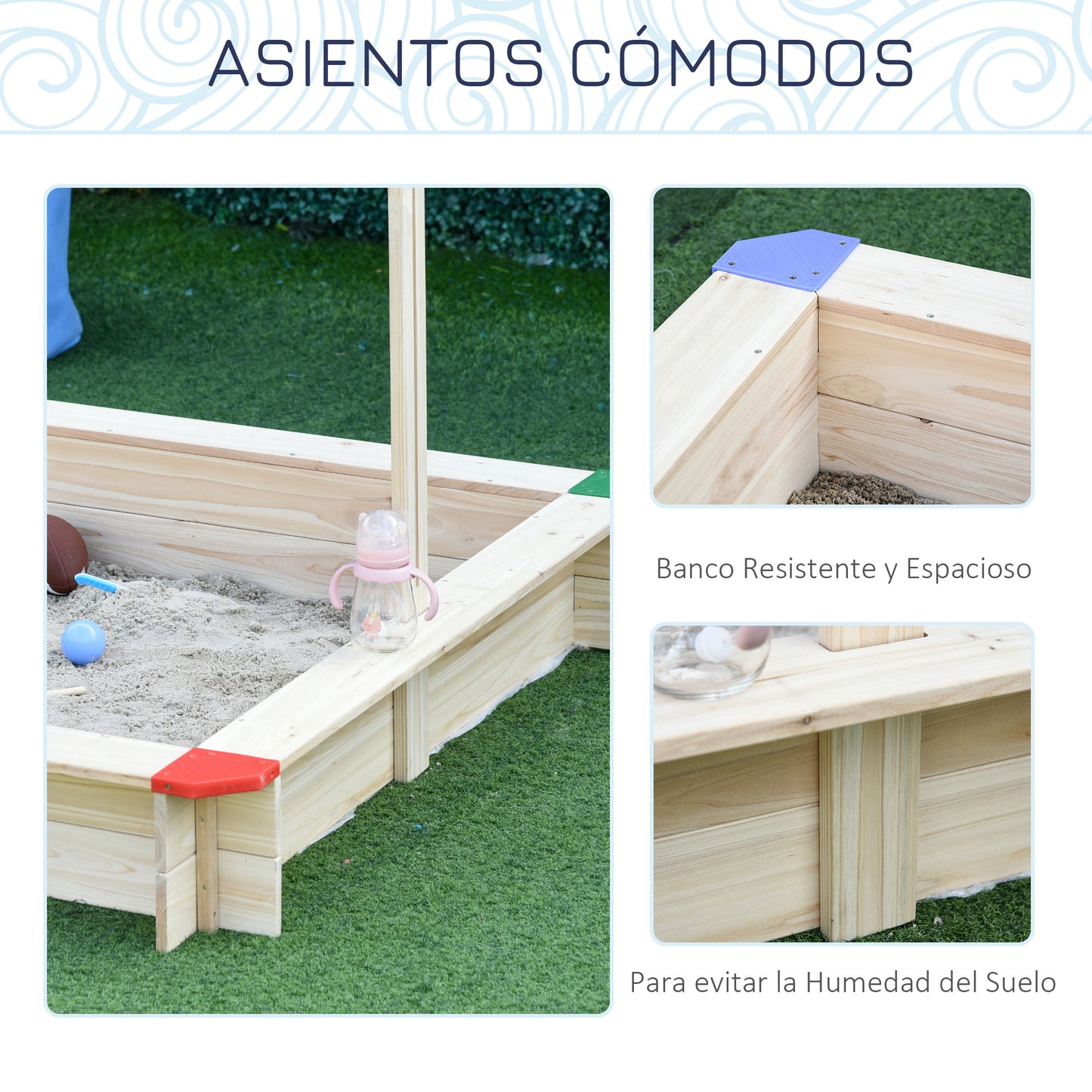 Outsunny Arenero De Madera Para Niños Con Techo Ajustable 120x120x120cm_5