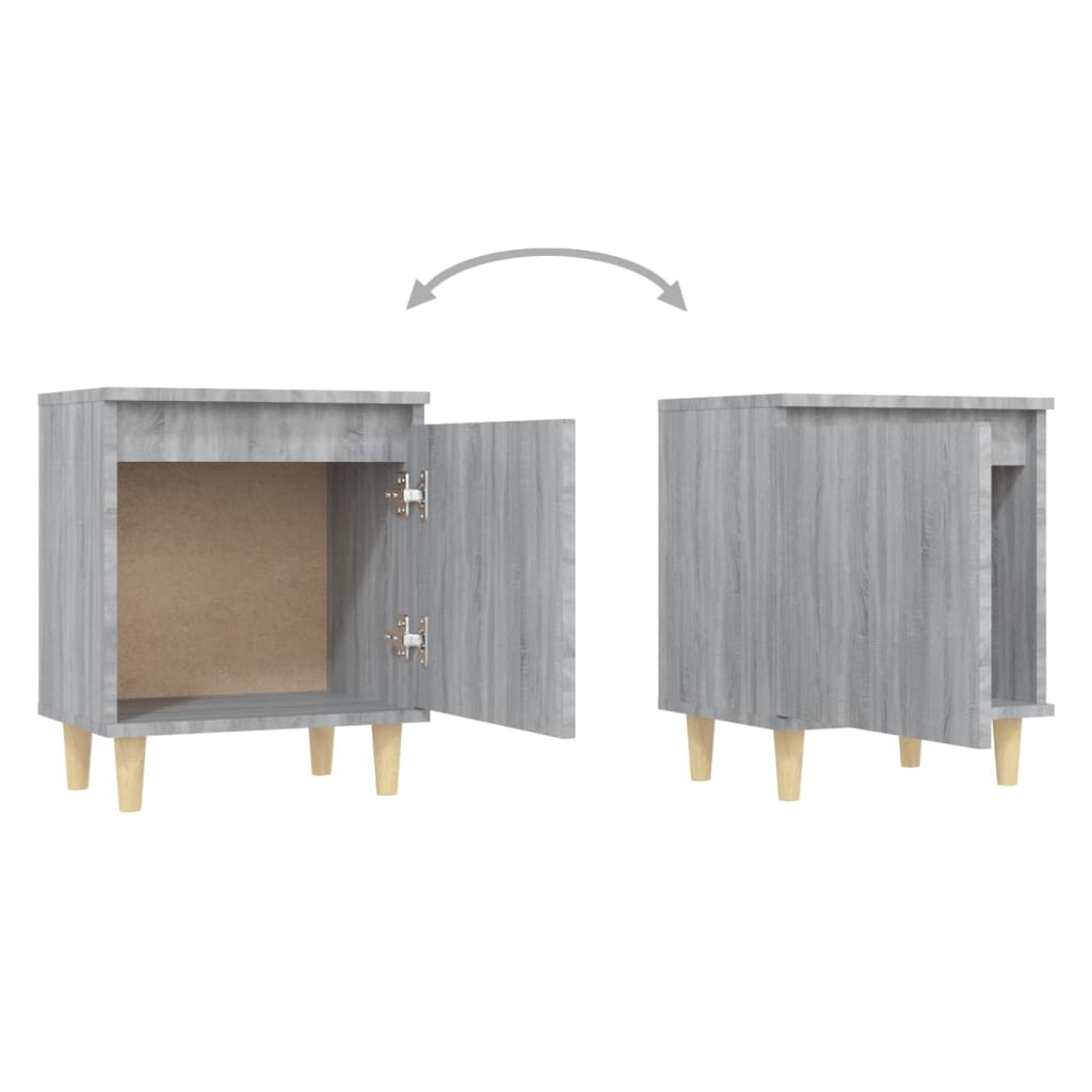 Mesita De Noche Patas De Madera Maciza Gris Sonoma 40x30x50 Cm_3