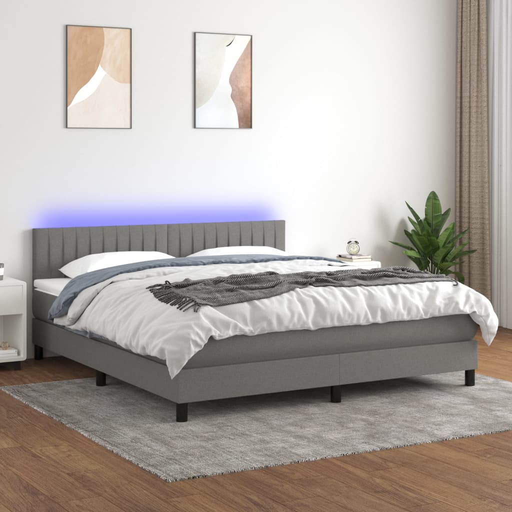 Cama Box Spring Colchón Y Luces Led Tela Gris Oscuro 180x200 Cm / Vetonek_2