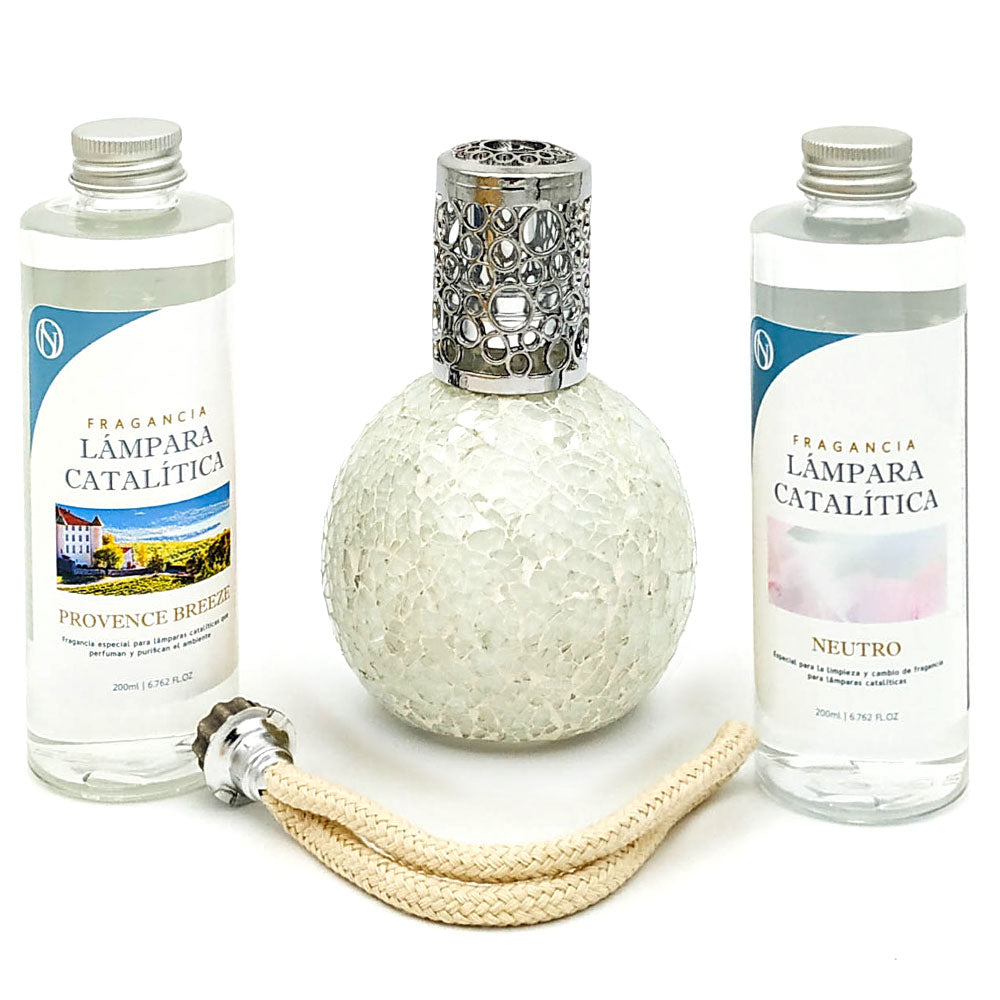Pack Ahorro Lámpara Catalítica Mosaico Blanco + Aroma Provence Breeze 200ml + Limpiador Neutro 200ml + Mecha Repuesto_0