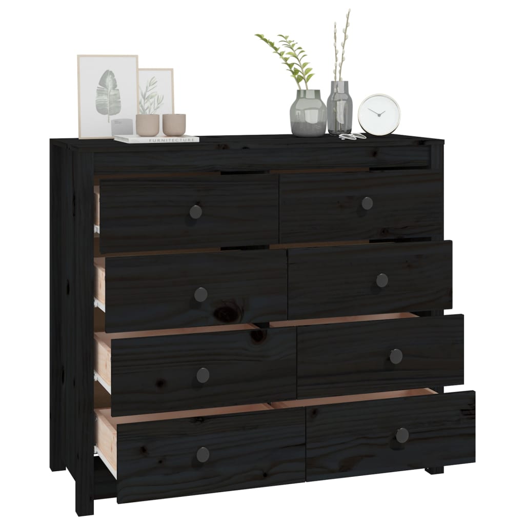 Armario Auxiliar Madera Maciza De Pino Negro 100x40x90 Cm / Vetonek_3