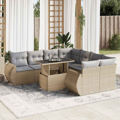 Set De Sofás De Jardín Con Cojines 9 Pzas Ratán Sintético Beige / Vetonek_5