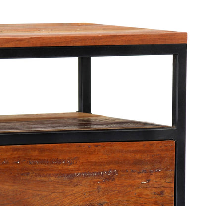 Mesita De Noche De Madera Maciza Reciclada Y Acero 40x30x50 Cm_4