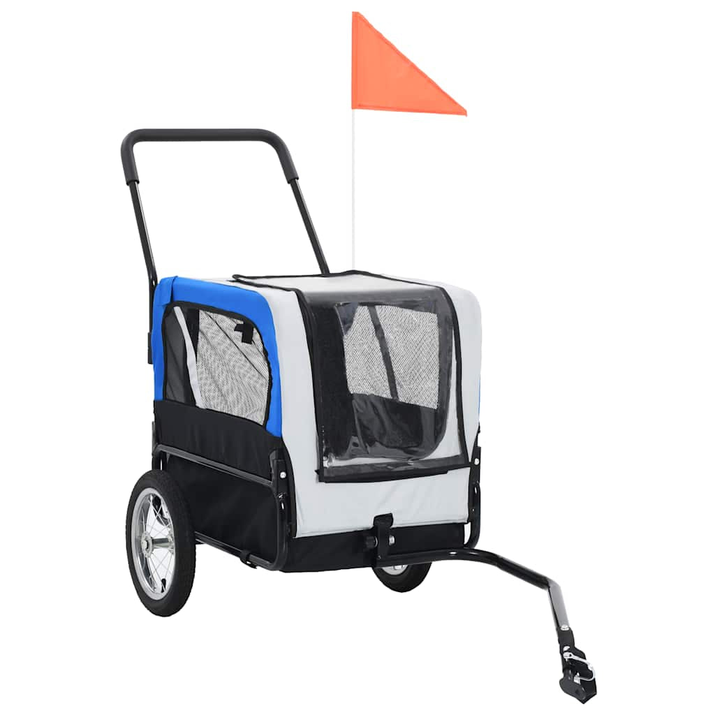 Vidaxl Remolque De Bicicleta Para Mascotas Cochecito 2 En 1 Gris Azul_1