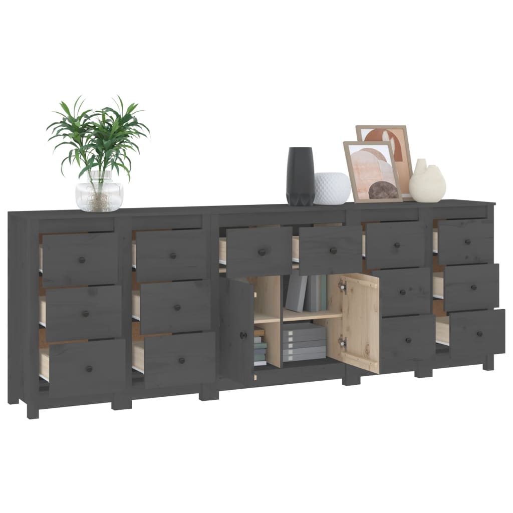 Aparador De Madera Maciza De Pino Gris 230 X 35 X 80 Cm_3