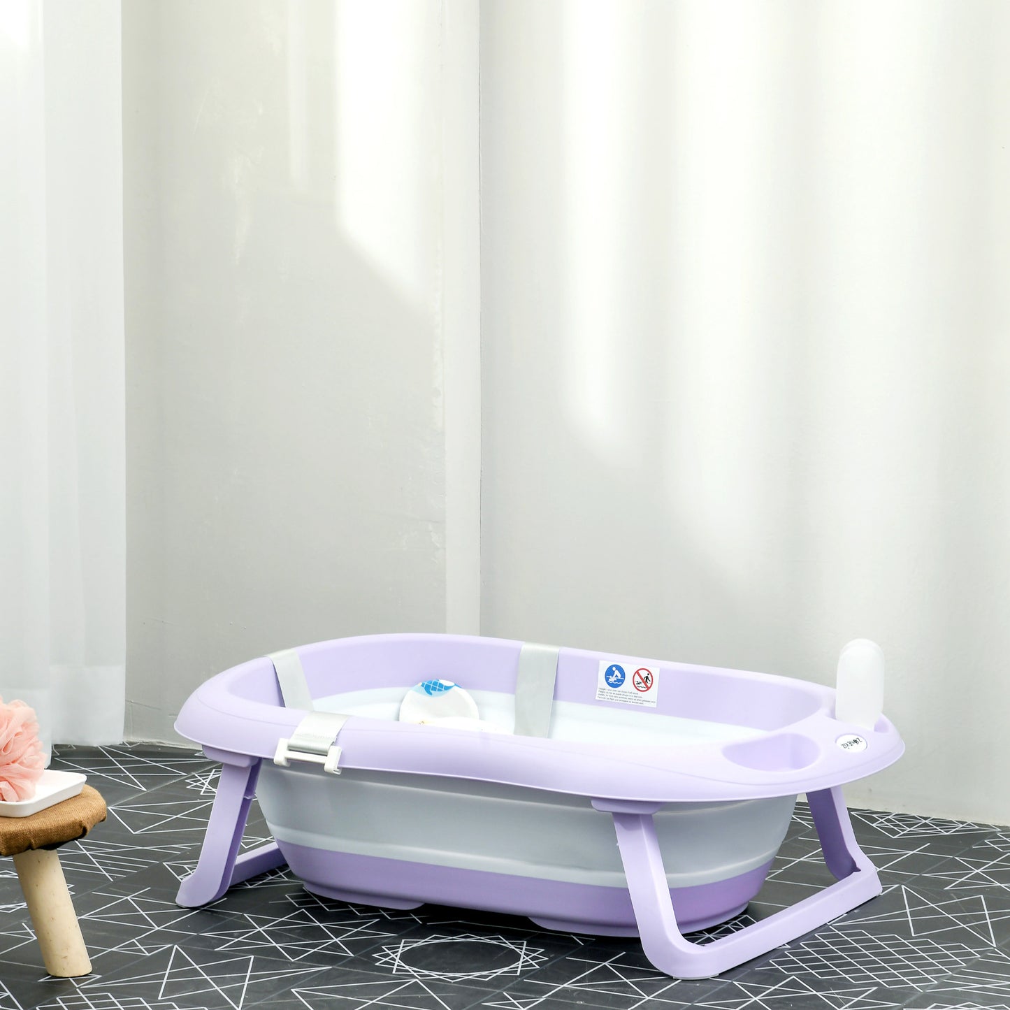 Zonekiz Bañera Plegable Bebé Con Cojín Agujero De Ducha 83x48x23,5 Cm Púrpura_1