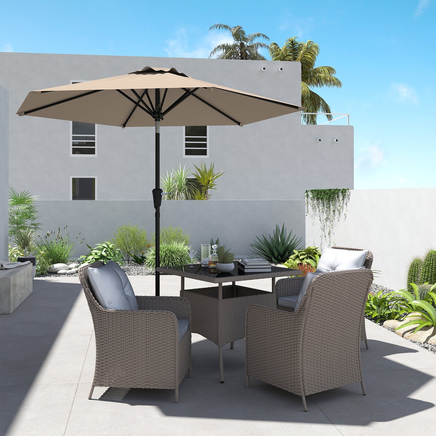 Outsunny Sombrilla De Jardín Ø230x216 Cm Con Techo Basculante Impermeable Caqui_4