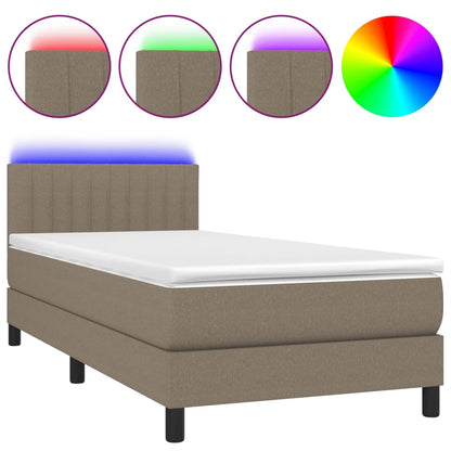Cama Box Spring Colchón Y Luces Led Tela Gris Taupe 90x200 Cm / Vetonek_3