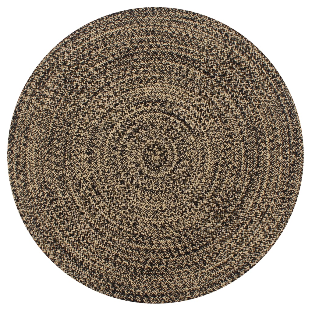 Alfombra Hecha A Mano De Yute Negra Y Natural 150 Cm / Vetonek_4