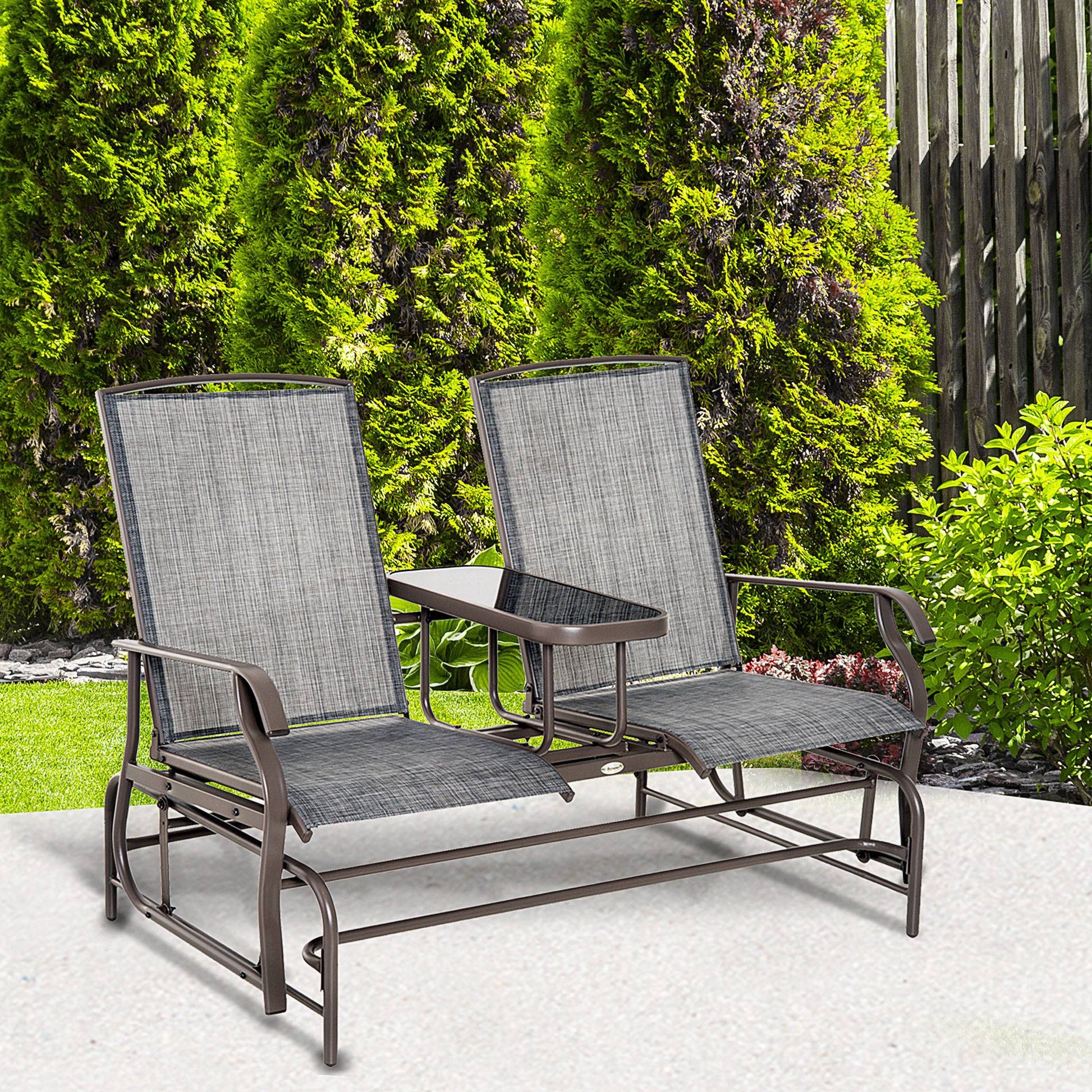 Outsunny Mecedora De 2 Plazas Silla Basculante De Metal Texteline Para Jardín_1