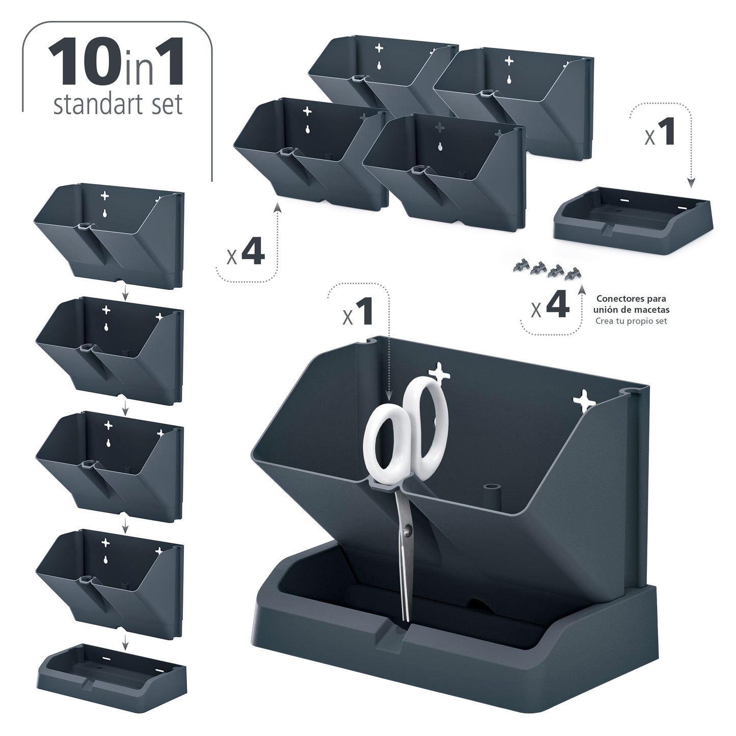 Macetero Vertical Prosperplast Mini Cascade De Plastico En Color Antracita 19,5 (largo) X 11,4 (ancho) X 47,5 (alto) Cm Con Tijeras De Jardin