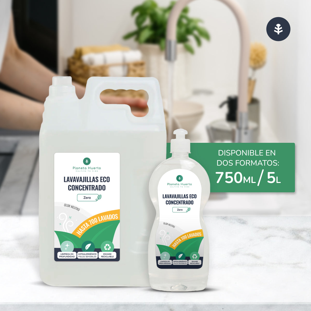 Máquina de lavar louça manual hipoalergénica, sem fragrância, Eco Planeta Huerto 5l