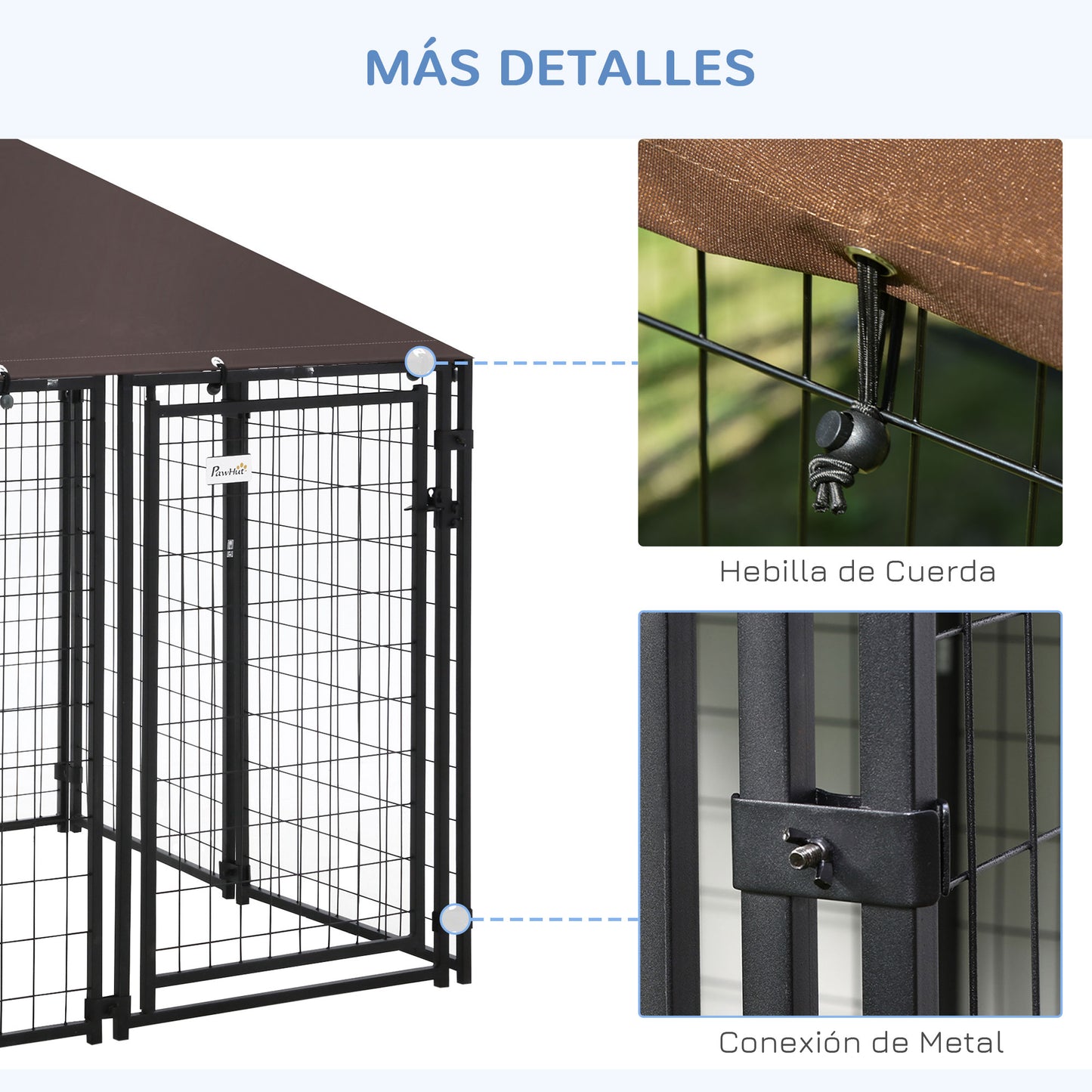 Pawhut Perrera De Exterior Con Techo 141x141x153 Cm Con Malla De Metal Y Puerta_5